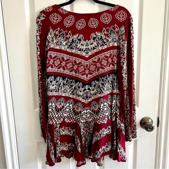 Free People Smooth Talker Red Combo Printed Open Back Tunic Dress Size Small - Picture 1 of 12